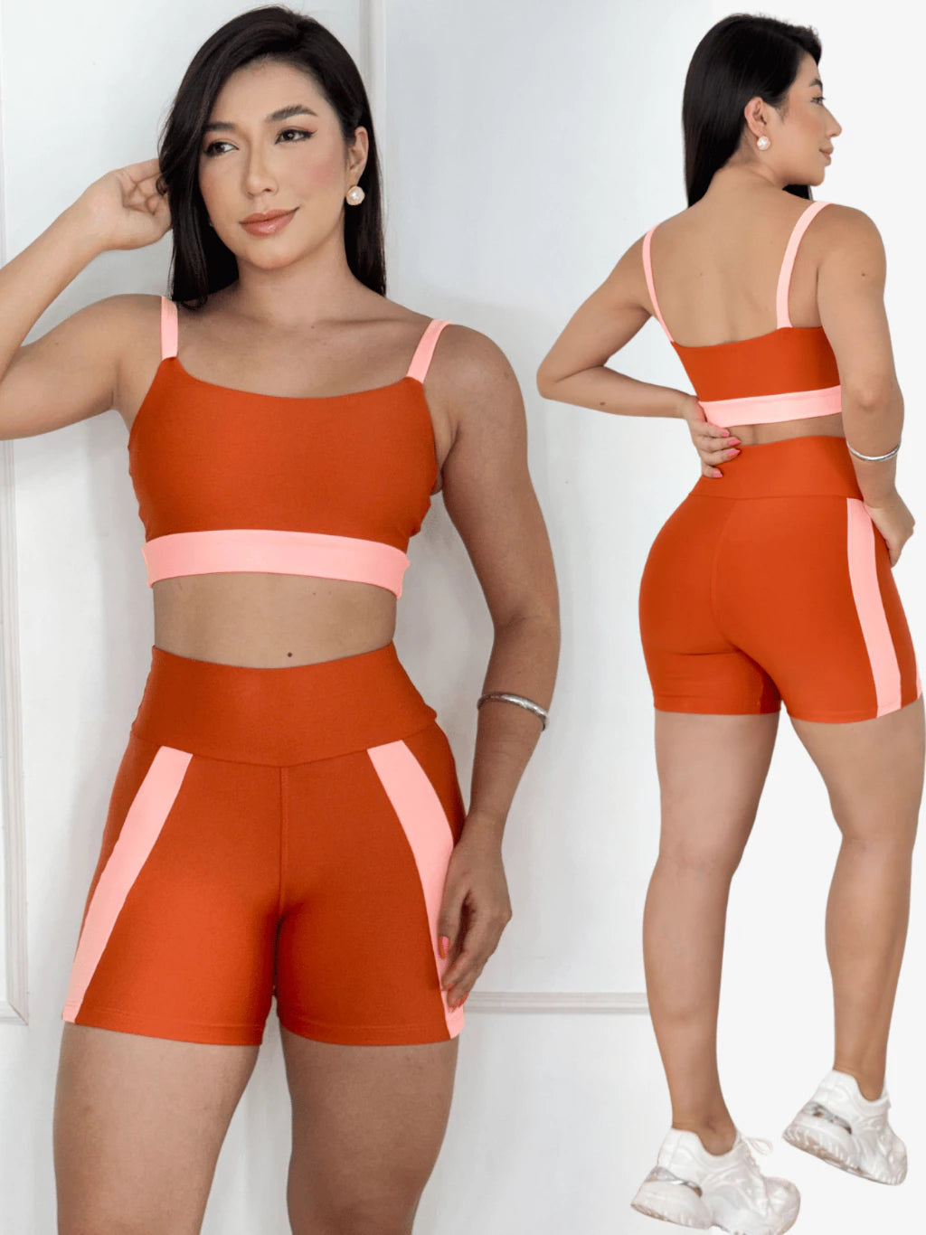 Conjunto Fitness Feminino Top Alcinha Short Cós Alto Zero Transparência