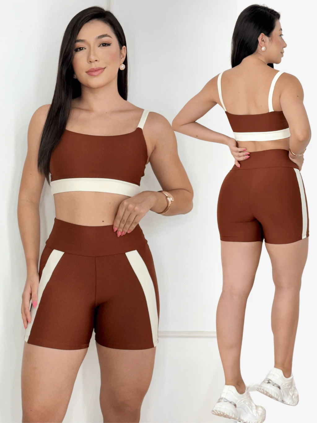 Conjunto Fitness Feminino Top Alcinha Short Cós Alto Zero Transparência