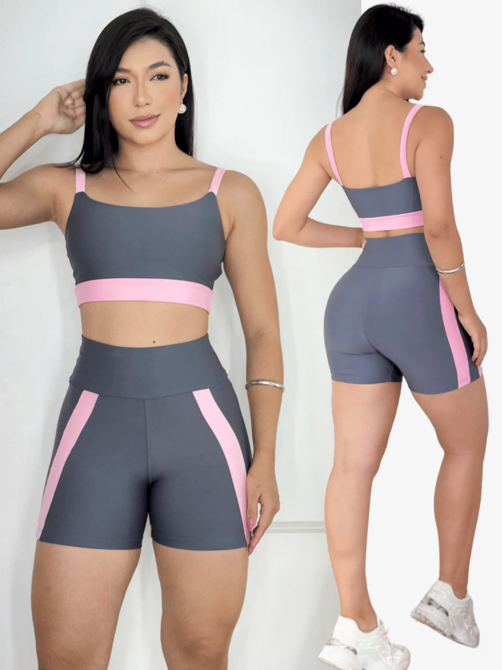 Conjunto Fitness Feminino Top Alcinha Short Cós Alto Zero Transparência