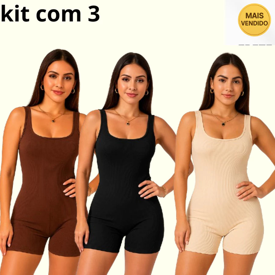 Kit 3 Macaquinho Feminino Canelado