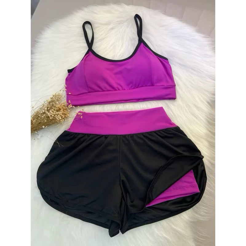 Conjunto Fitness Feminino Short Duplo Dry Fit