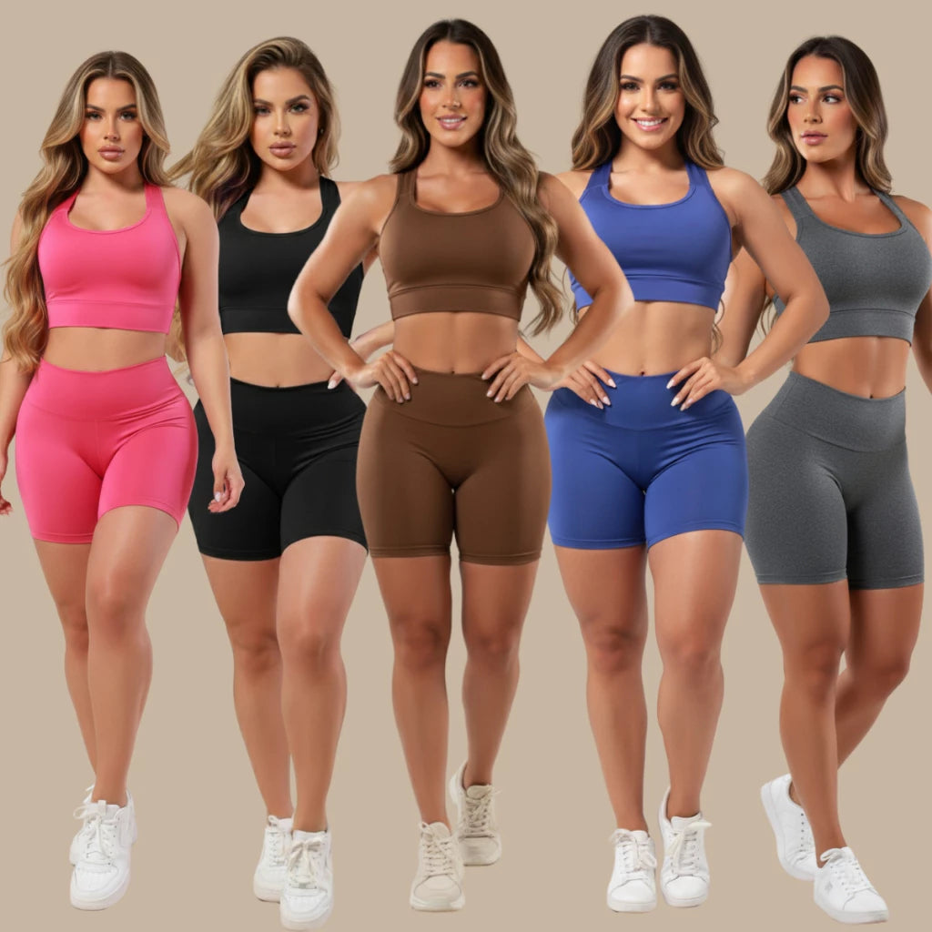 Kit 05 Conjuntos  Short e Top - Liso e Estampado