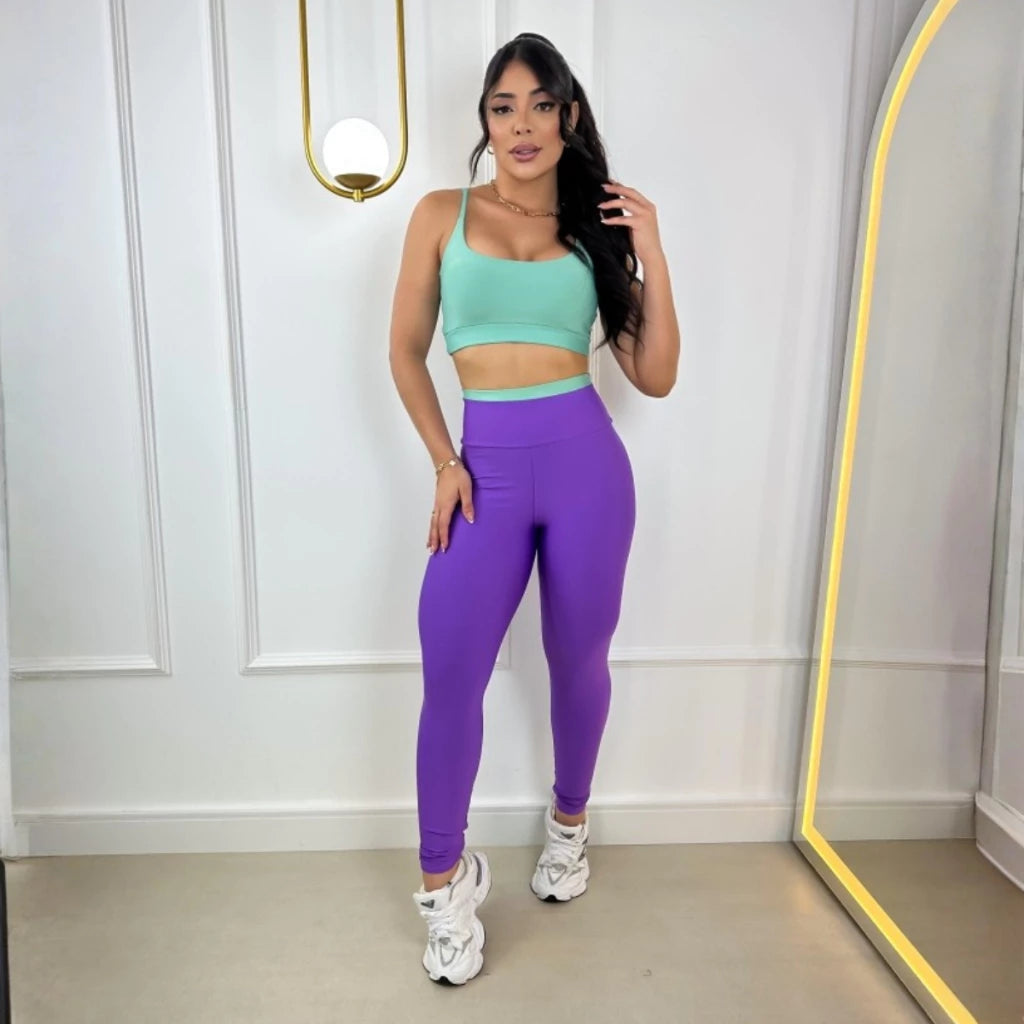 Conjunto Fitness Top e Legging Zero Transparência Bojo Removível Cós Alto