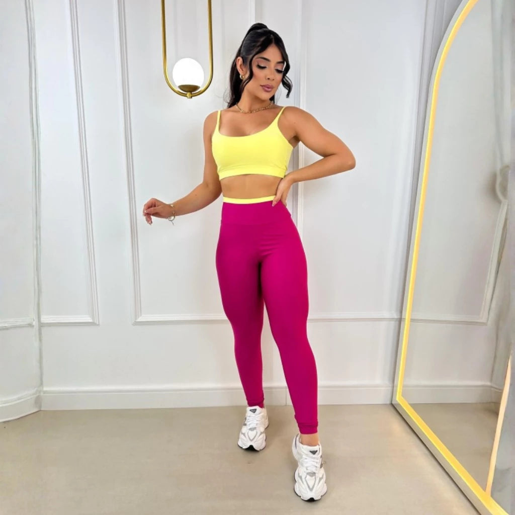 Conjunto Fitness Top e Legging Zero Transparência Bojo Removível Cós Alto
