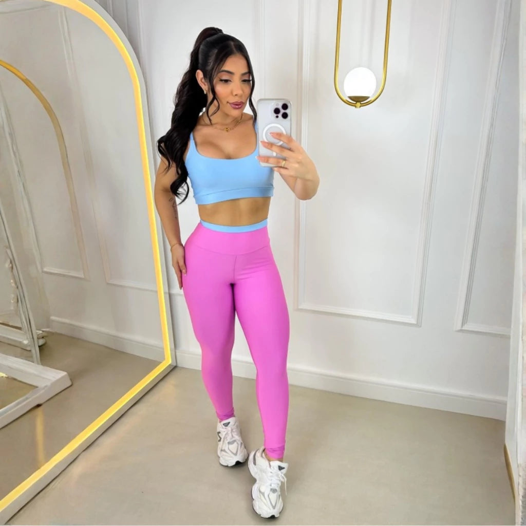 Conjunto Fitness Top e Legging Zero Transparência Bojo Removível Cós Alto