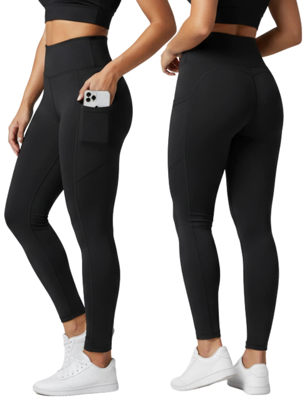Calça Legging Feminina Com Bolso Zero Transparência Cintura Alta