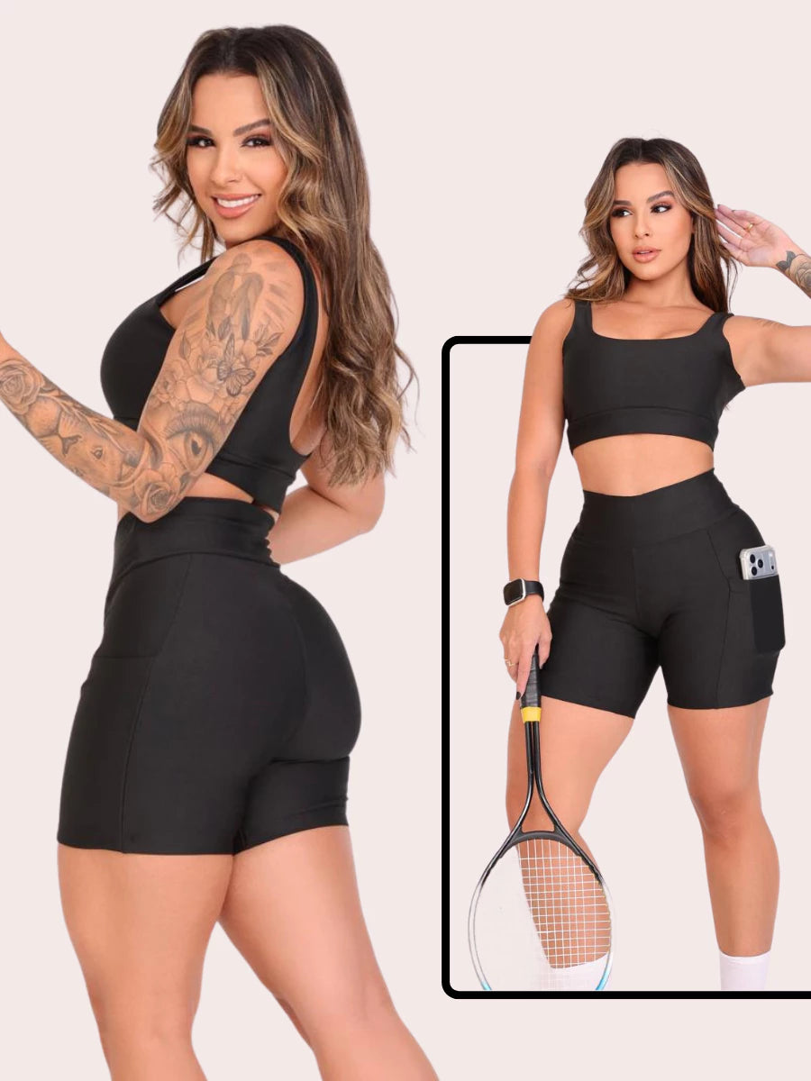 Conjunto Fitness Feminino - Top + Short com Bolso