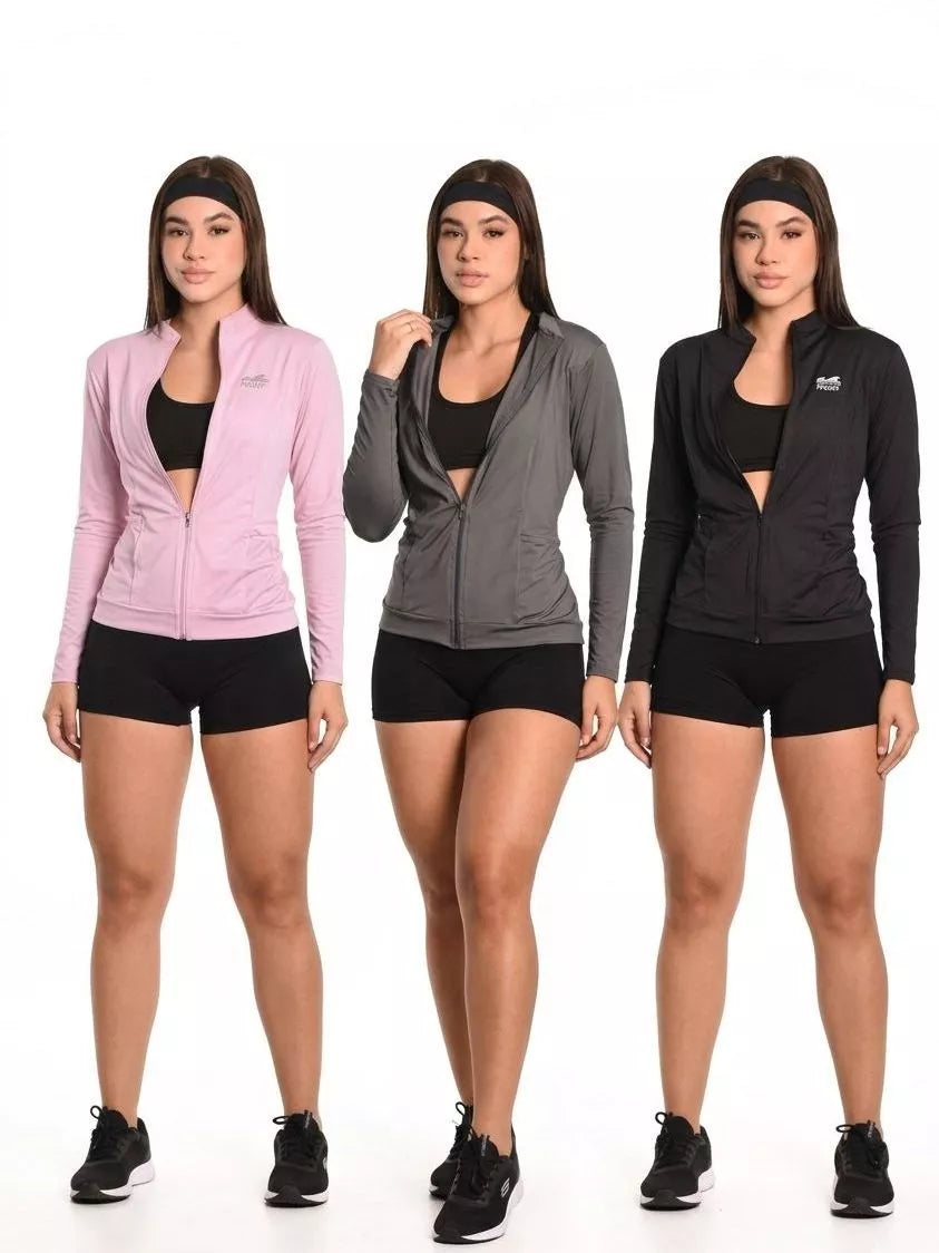 Jaqueta Casaco com ziper feminino com bolso - Proteção Solar