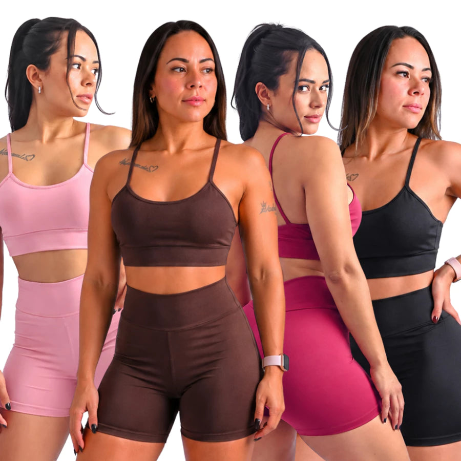 Kit 2 Conjuntos De Academia Feminino Short e Top Roupa Fitness Zero Transparência
