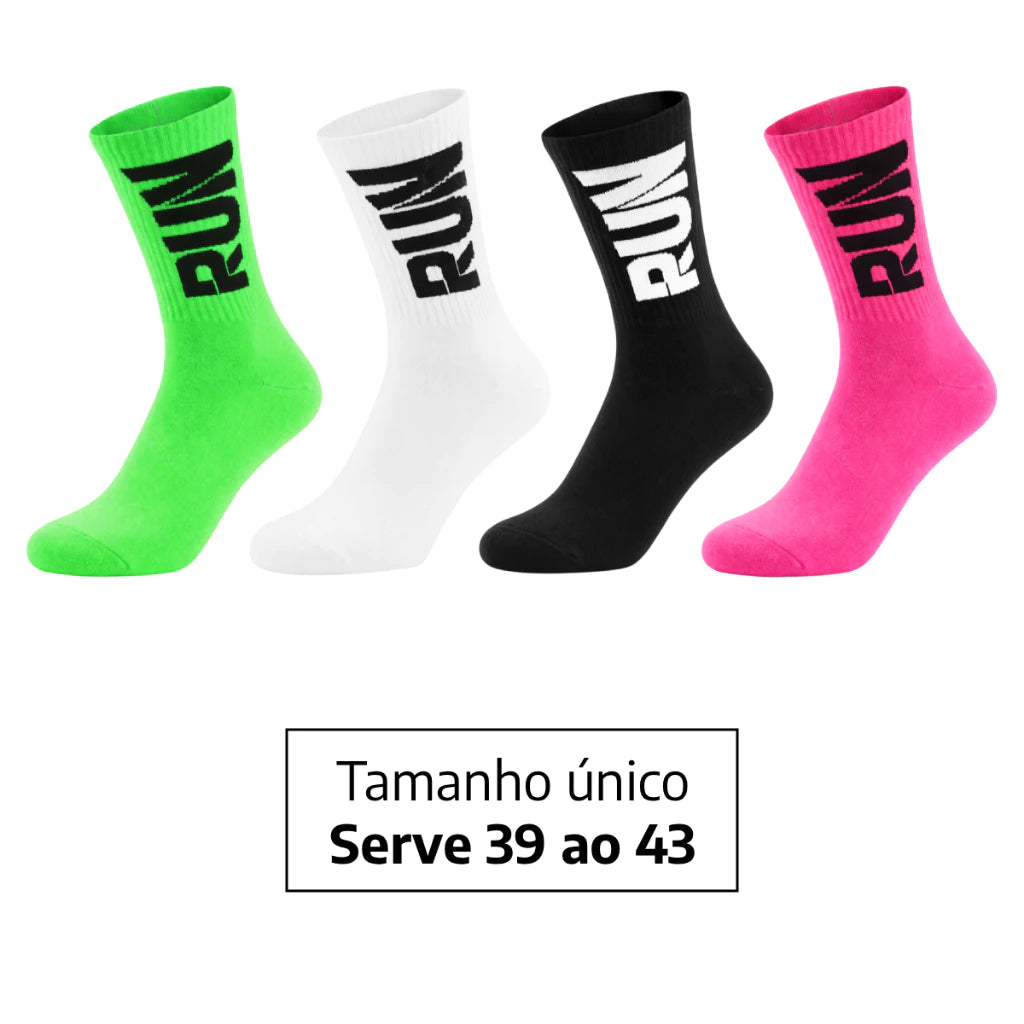 Kit 3 Pares Meias Corrida Poliamida Cano Alto Caminhada Esportiva Cores Vibrantes Unissex