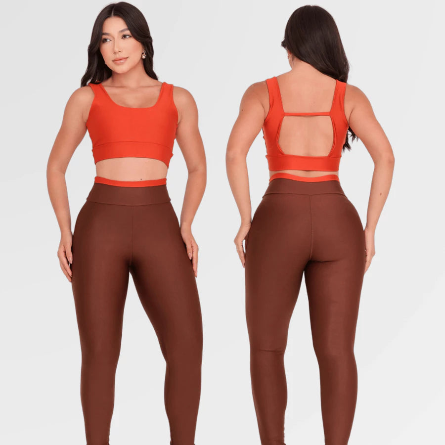 Conjunto Fitness Bicolor Calça Legging Top Alça T