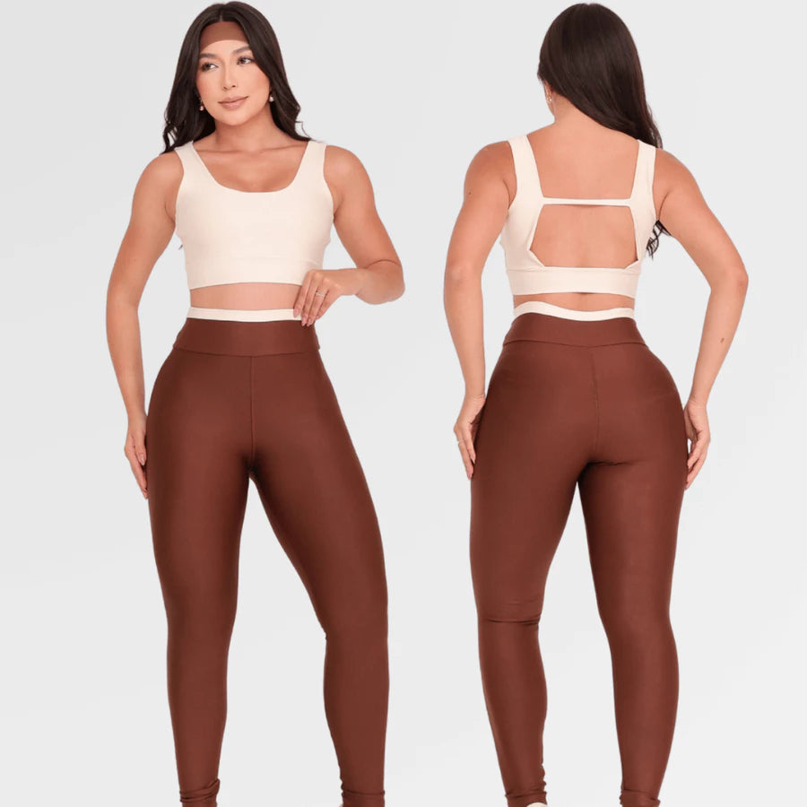 Conjunto Fitness Bicolor Calça Legging Top Alça T