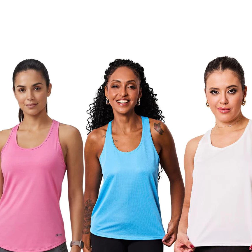 Kit 3 Regatas Lisas  Fit Femininas