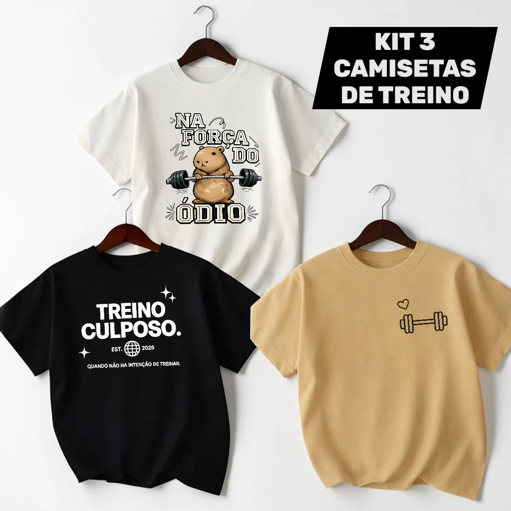 Kit 3 Camisas Academia Meme Engraçada Unissex