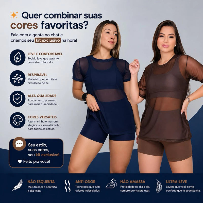 Kit Com 2 Blusas Transparente De Tule