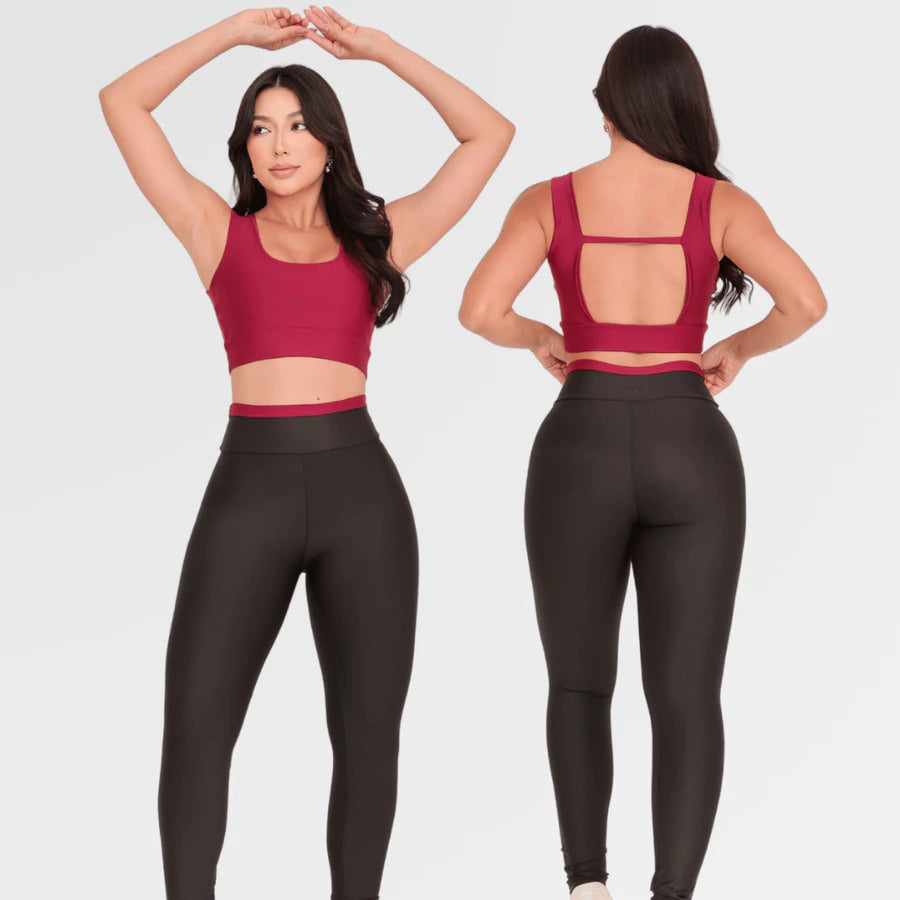 Conjunto Fitness Bicolor Calça Legging Top Alça T