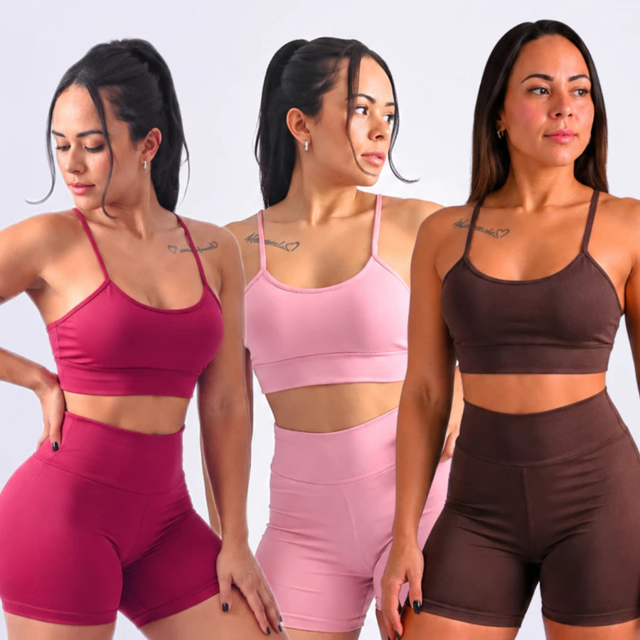Kit 2 Conjuntos De Academia Feminino Short e Top Roupa Fitness Zero Transparência