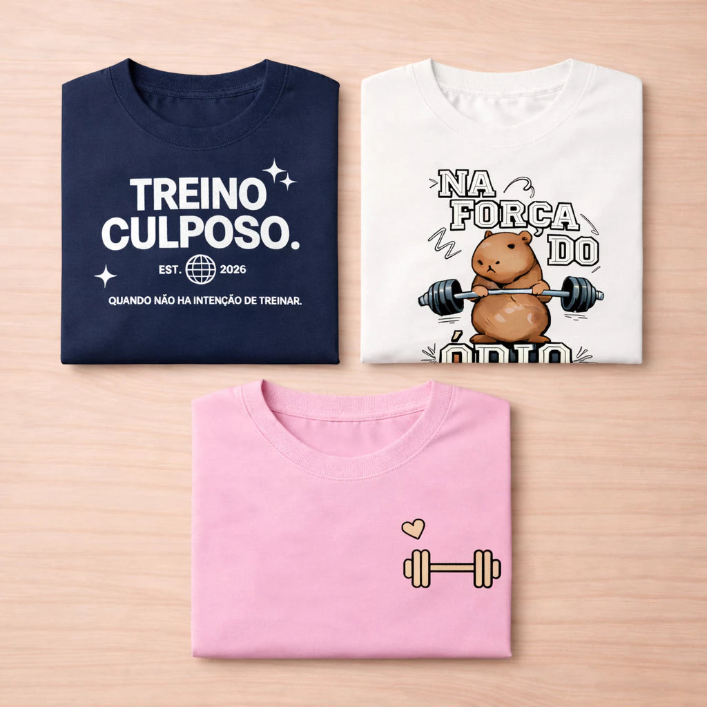 Kit 3 Camisas Academia Meme Engraçada Unissex