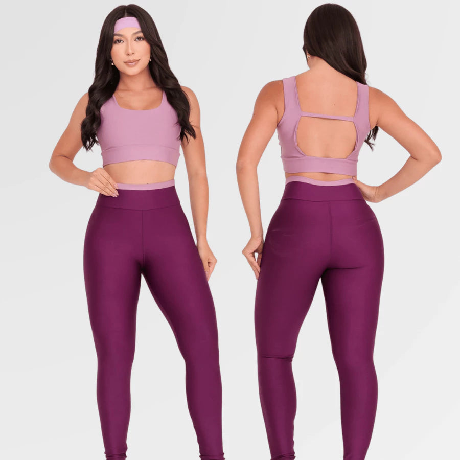 Conjunto Fitness Bicolor Calça Legging Top Alça T