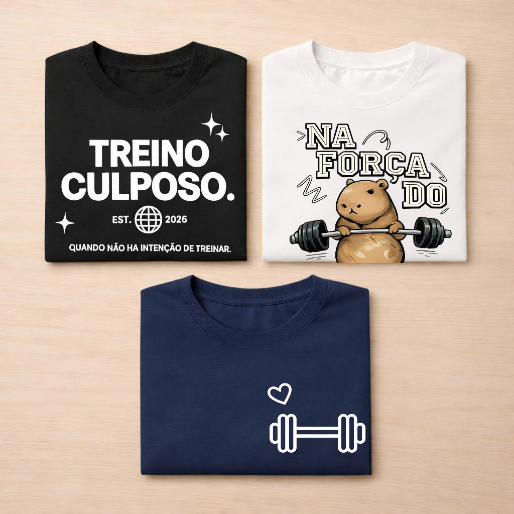 Kit 3 Camisas Academia Meme Engraçada Unissex