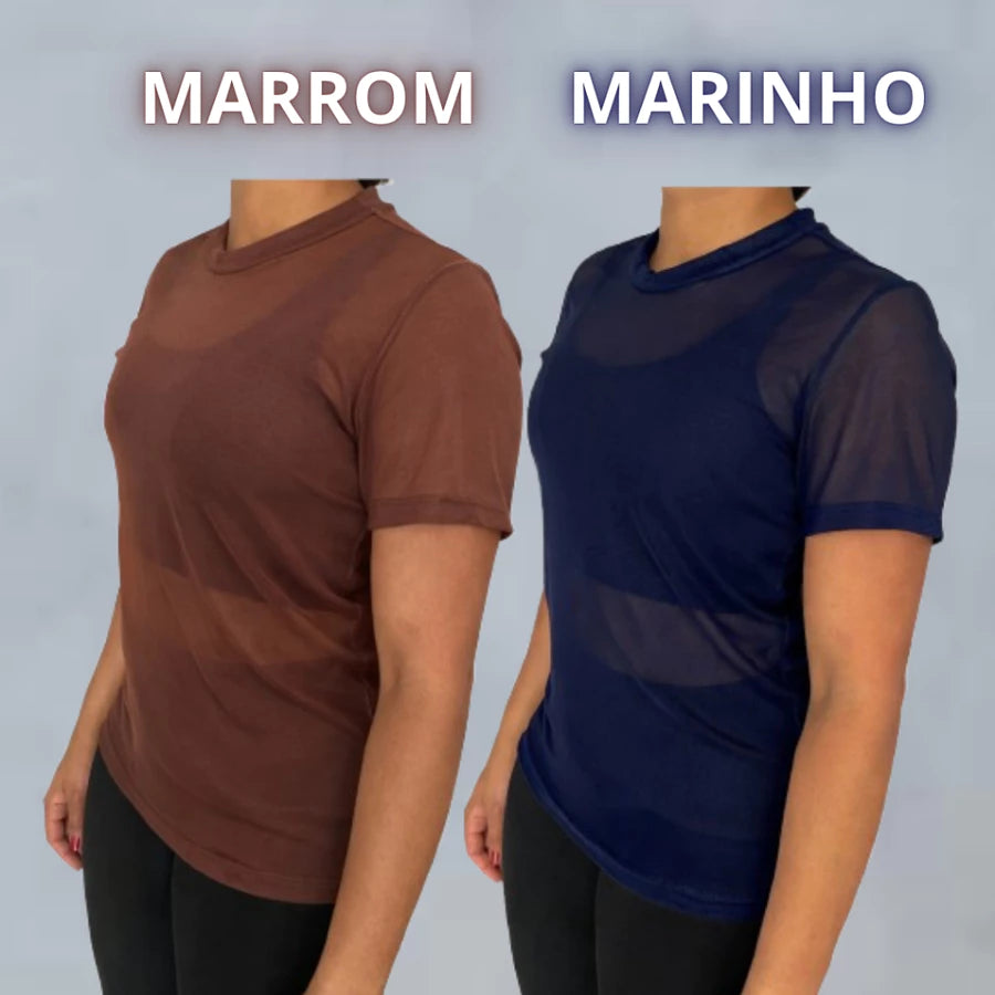Kit Com 2 Blusas Transparente De Tule