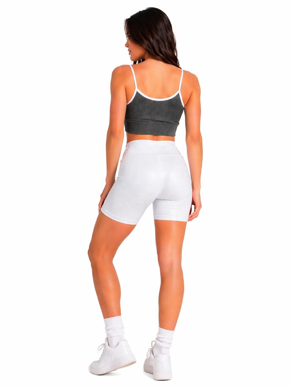 Conjunto Fitness Feminino Shorts + Top Alça Fina Cintura Alta Modelador