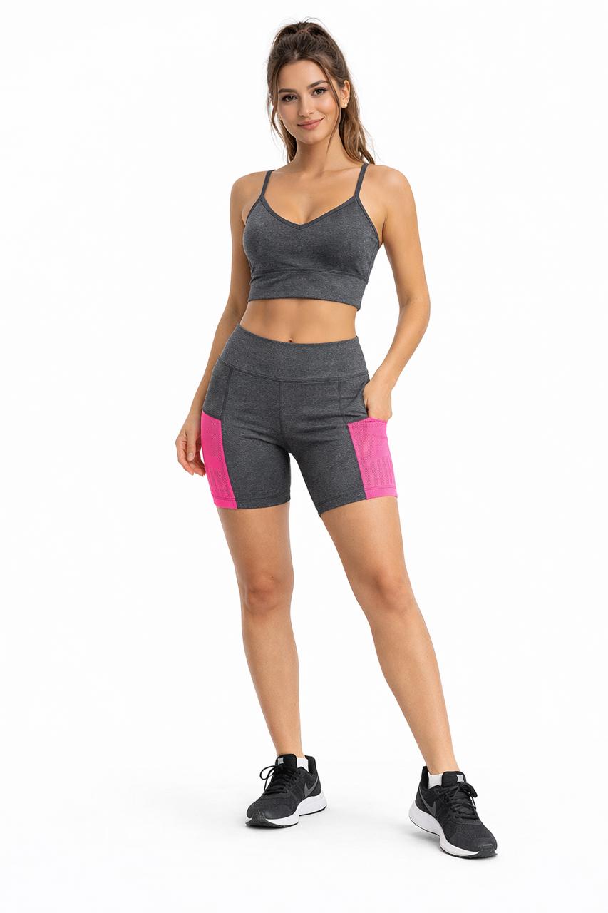Shorts Fitness com Bolsos Laterais – Cintura Alta e Alta Elasticidade
