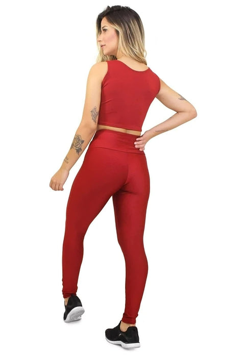 Conjunto Calça Legging + Cropped Basic Vermelho