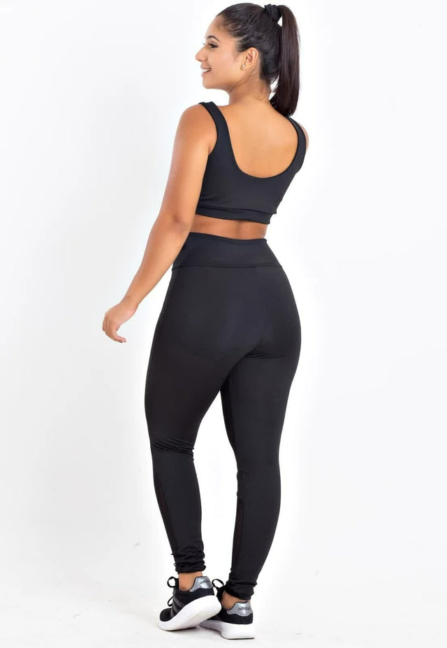 Conjunto Calça Legging com Tela e  Cropped Preto