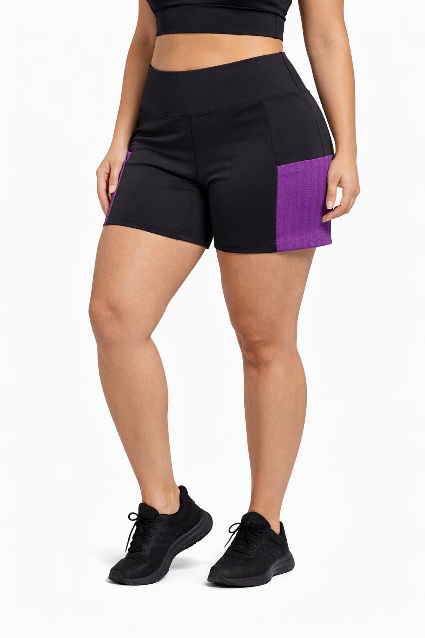 Shorts Fitness com Bolsos Laterais – Cintura Alta e Alta Elasticidade