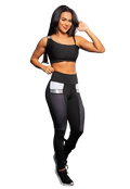 Conjunto Fitness Calça Legging com Bolso de Tela + Cropped Preto com Elásticos