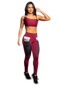 Conjunto Fitness Feminino Marsala – Calça Legging Cropped com Bolso em Tela + Cropped com Detalhe de Alça em Elástico