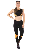Conjunto Fitness Feminino Preto com Detalhe Amarelo – Legging + Cropped
