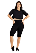 Conjunto Fitness Preto Bermuda com Bolso em Tela e Cropped