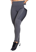 Calça Legging Cinza com Detalhe Branco e Bolso Lateral em Tela
